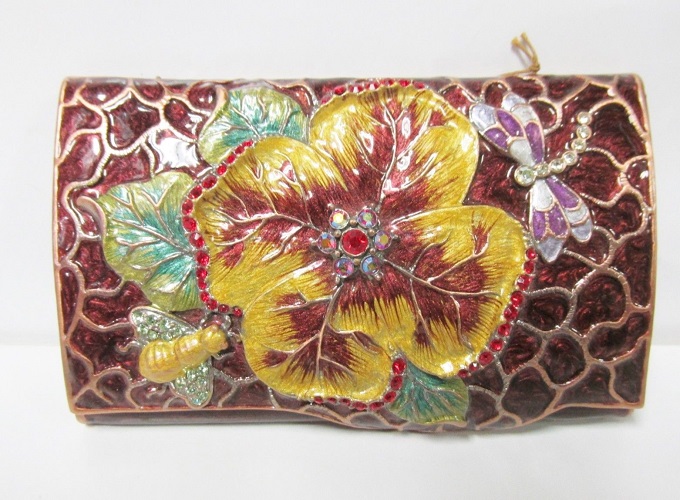 Faberge Inspired Jeweled Enameled Business Card Case<br> Flower, Dragonfly and Bee<br>(Click on picture-FULL DETAILS)